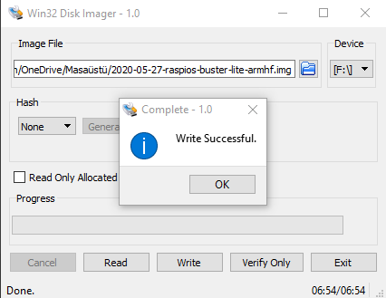 Win32 Disk Imager ile SD kart kurulumu